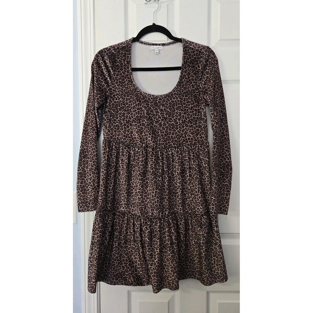 Love Fire Womans Long Sleeve Dress Size Medium Leopard Print Faux Velvet